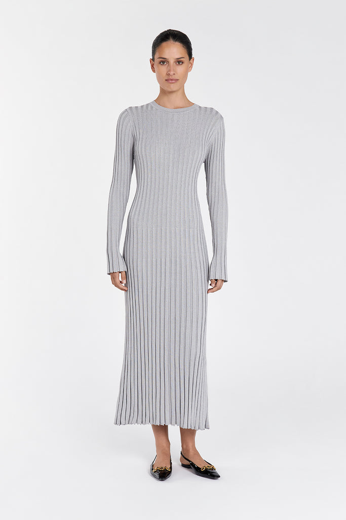 ADA SILVER LONG SLEEVE MIDI DRESS | Dissh