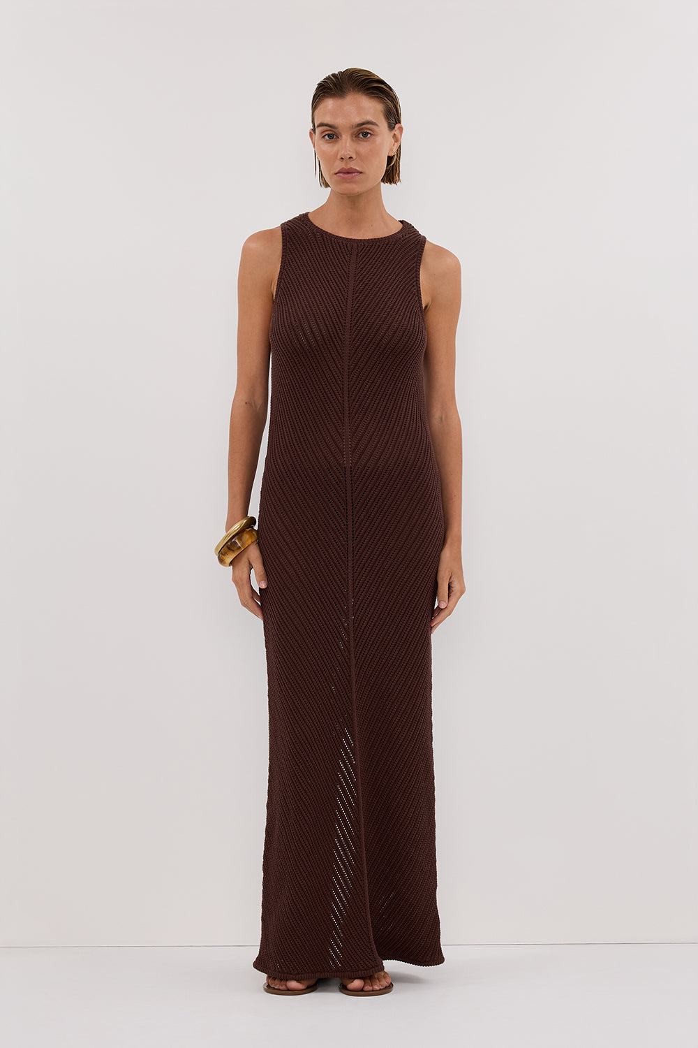 BLOOM CHOC CROCHET MAXI DRESS Clothing DISSH Boutiques XS CHOCOLATE 