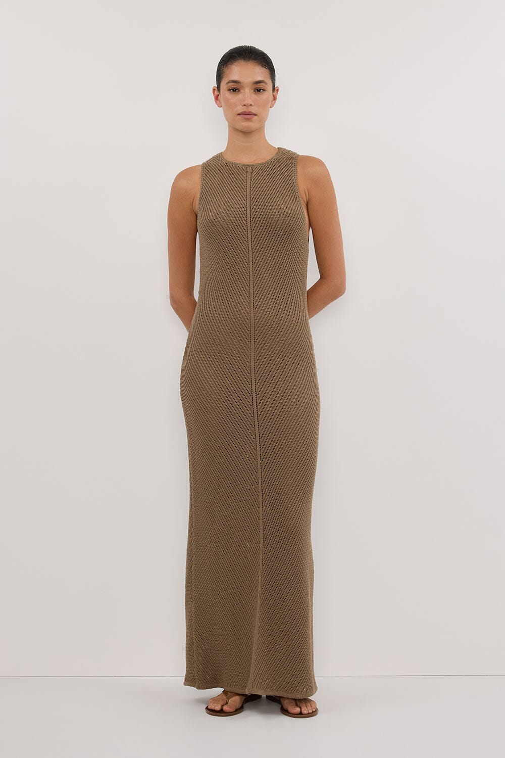 BLOOM OLIVE CROCHET KNIT MAXI DRESS Clothing DISSH Boutiques XS OLIVE 