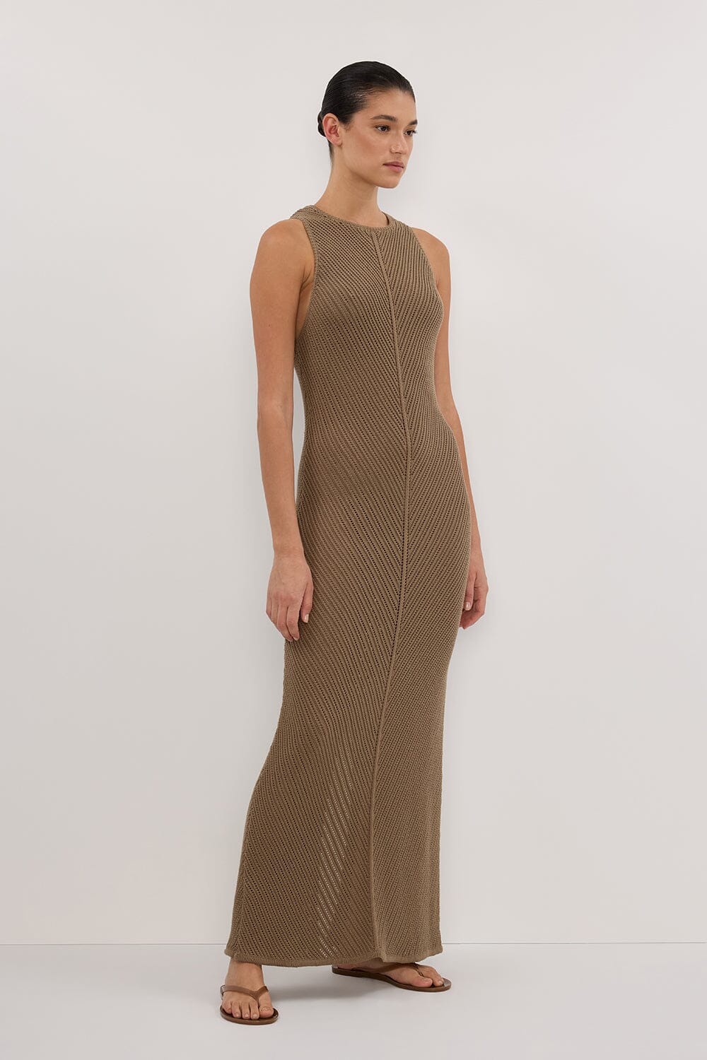 BLOOM OLIVE CROCHET KNIT MAXI DRESS Clothing DISSH Boutiques 