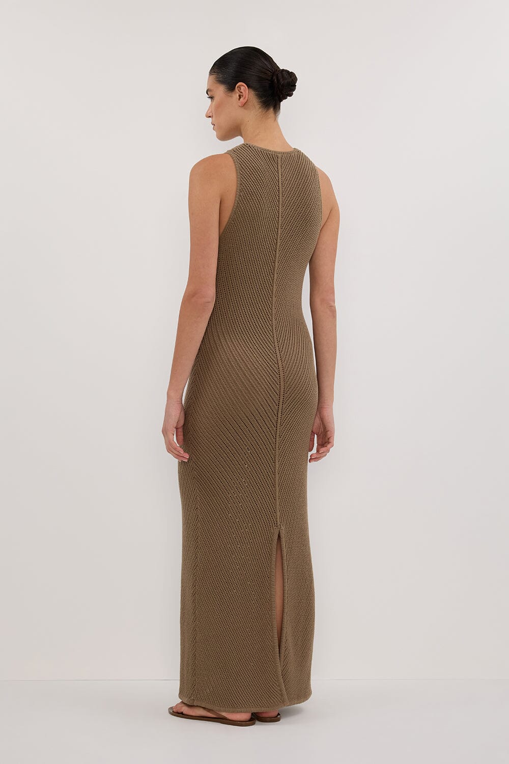 BLOOM OLIVE CROCHET KNIT MAXI DRESS Clothing DISSH Boutiques 