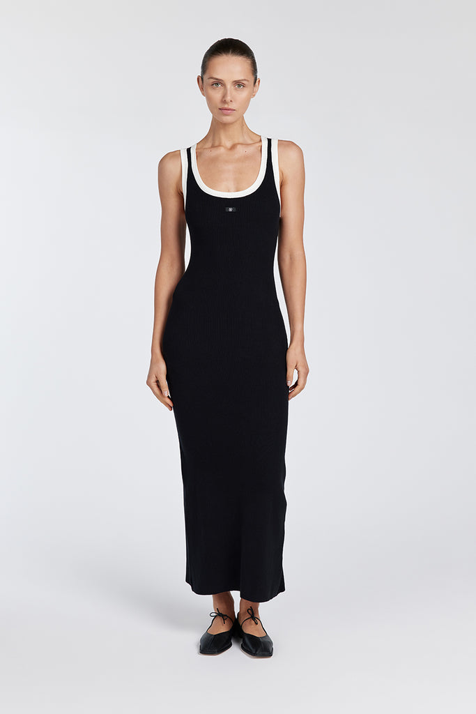 SIGNATURE BLACK CONTRAST MIDI DRESS | Dissh