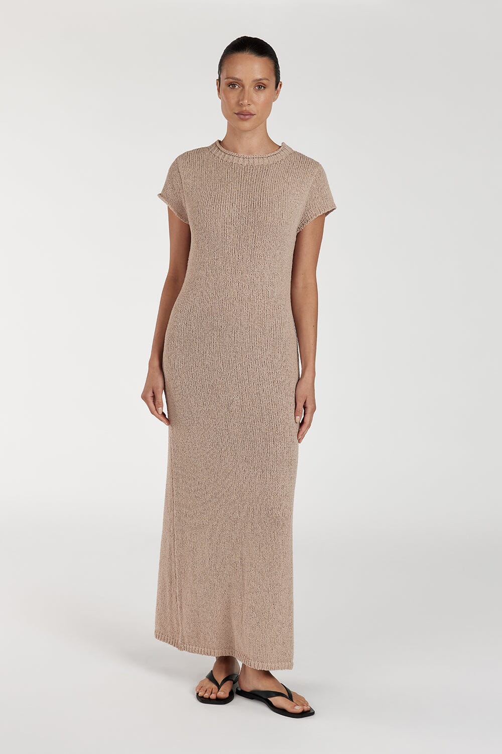 LEO TAN KNIT MIDI DRESS Clothing DISSH Boutiques XS TAN 