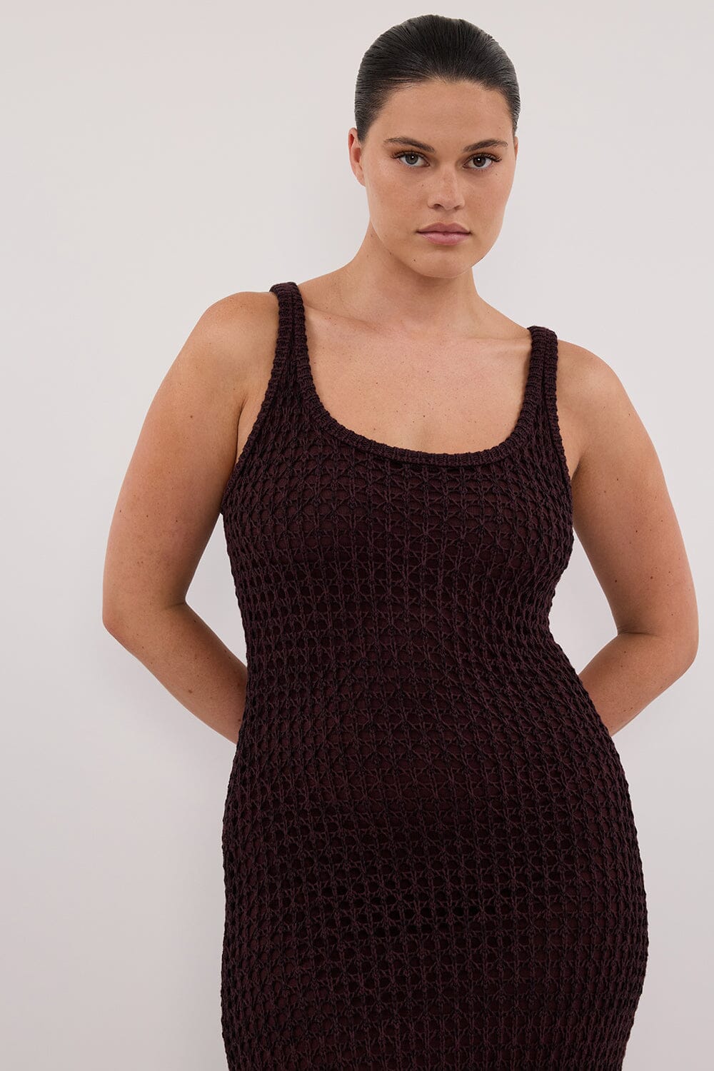 TESS CHOC CROCHET KNIT MAXI DRESS Clothing DISSH Boutiques 