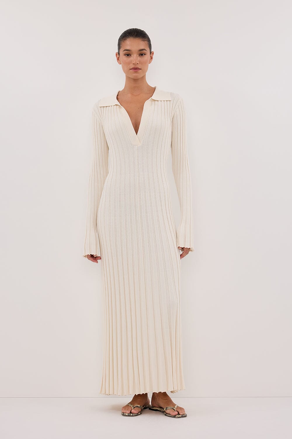 HAL PLASTER LONG SLEEVE KNIT MIDI DRESS Clothing DISSH Boutiques XXS NATURAL 