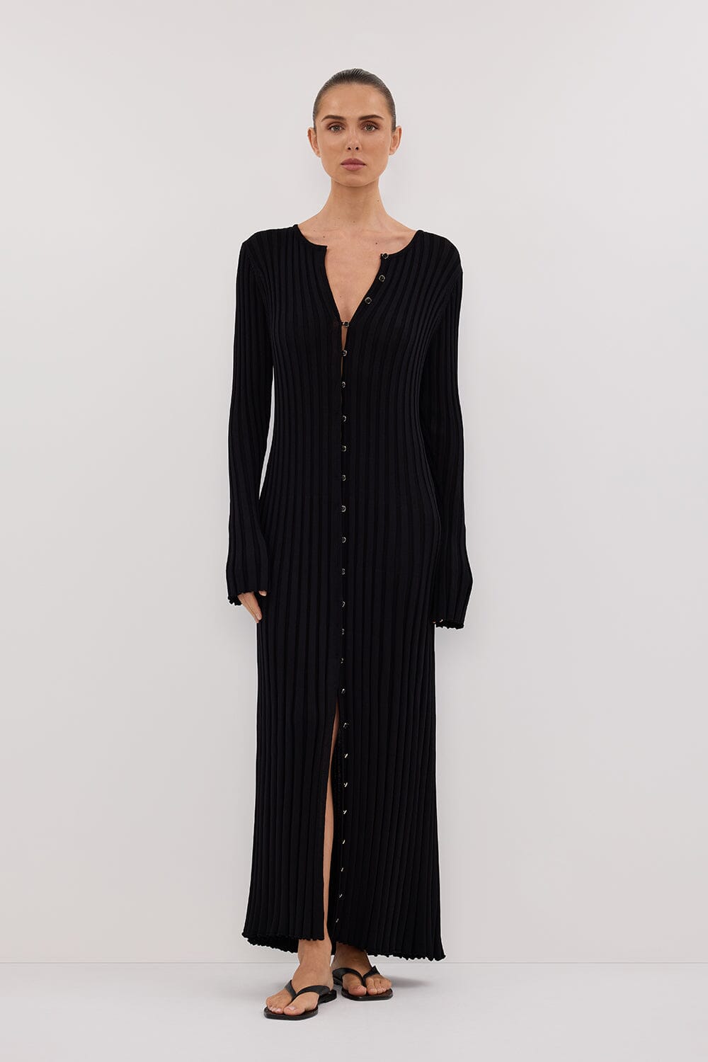 ALI BLACK LONG SLEEVE KNIT MIDI DRESS Clothing DISSH Boutiques XXS BLACK 