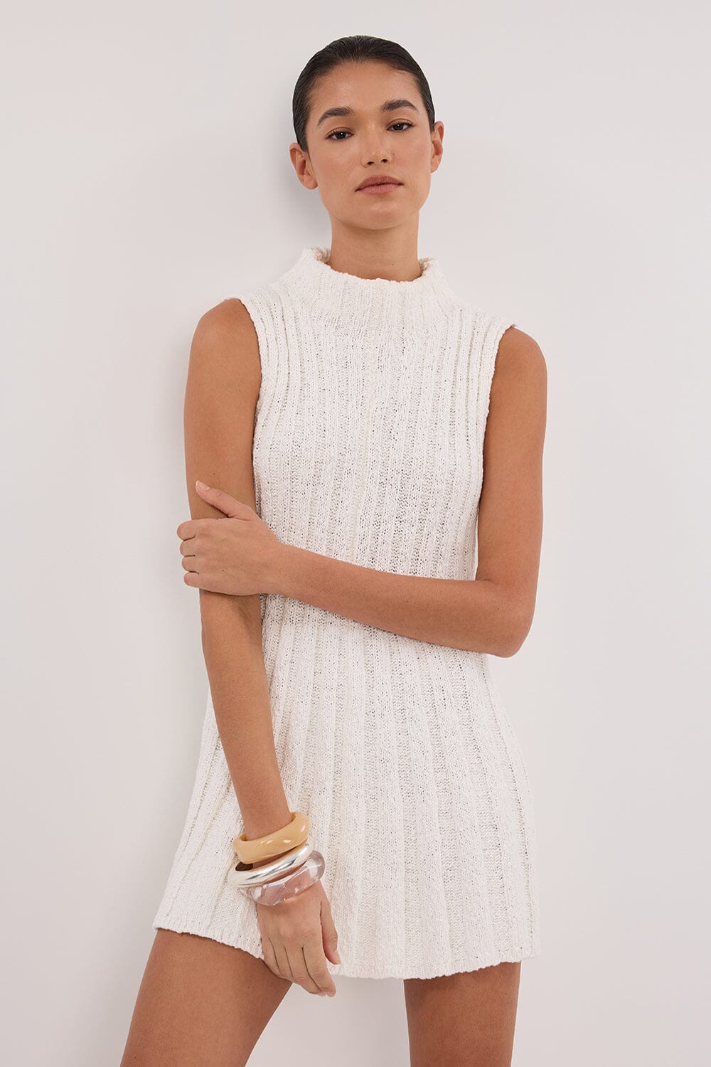 VERO OFF WHITE KNIT MINI DRESS Clothing DISSH Boutiques 