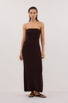 KARA CHOC STRAPLESS KNIT MIDI DRESS