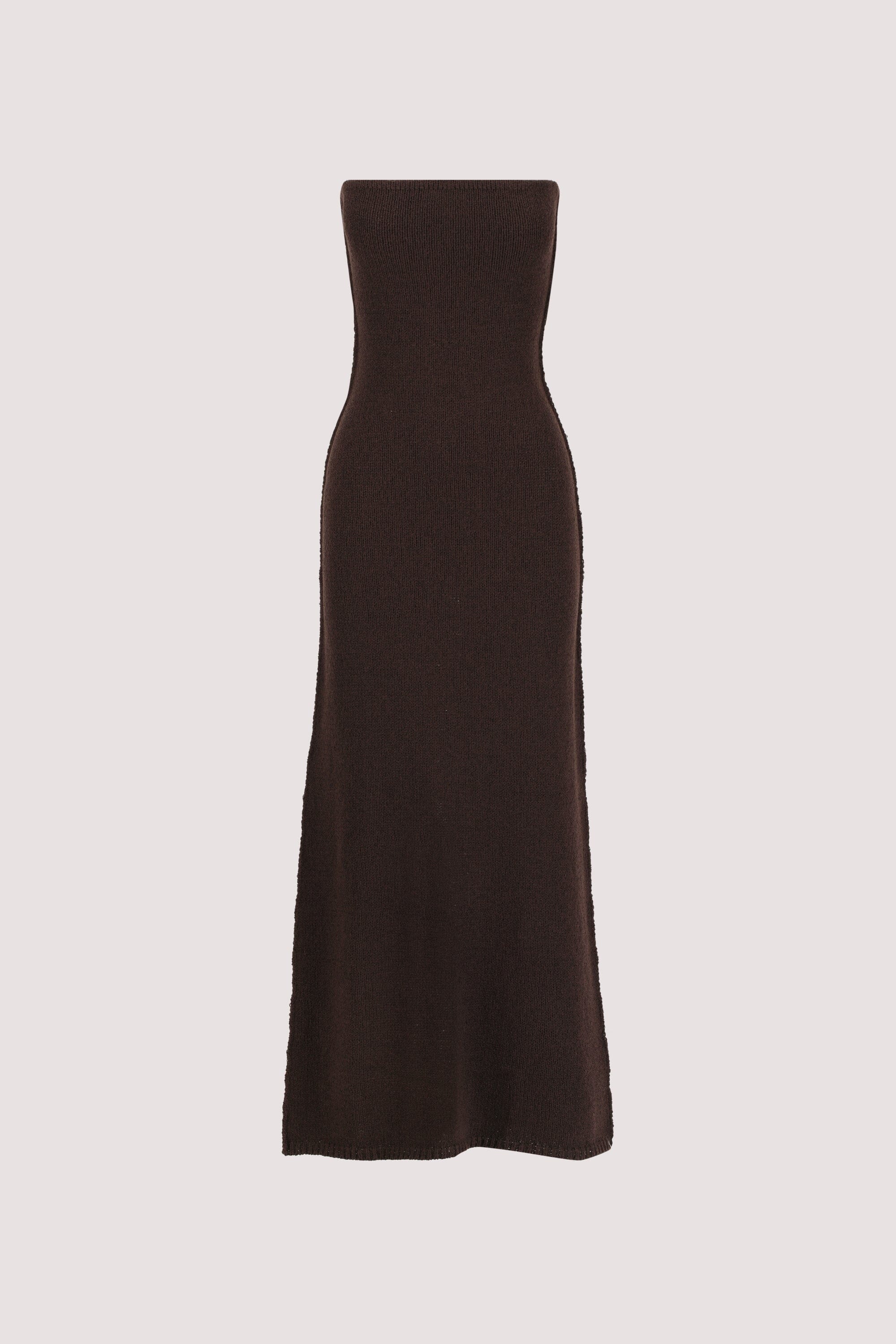 KARA CHOC STRAPLESS KNIT MIDI DRESS