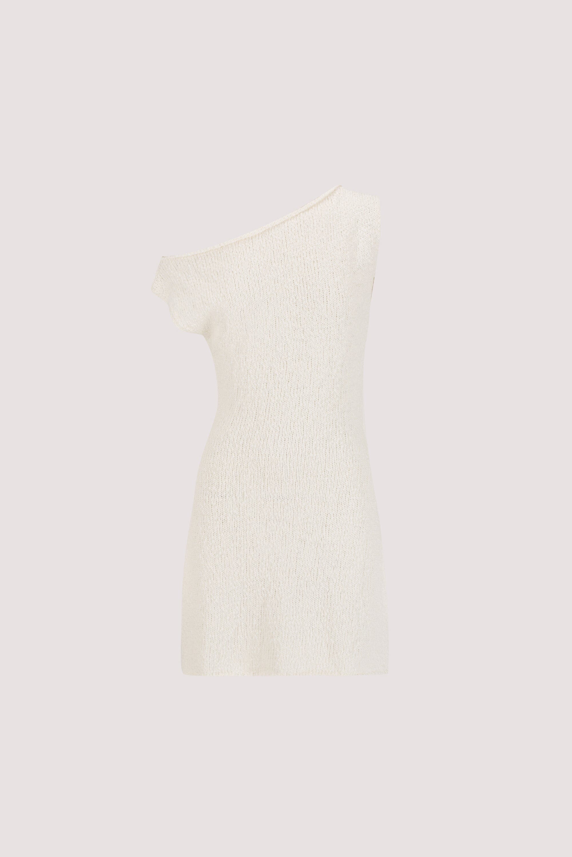 DINA OFF WHITE ASYM KNIT MINI DRESS