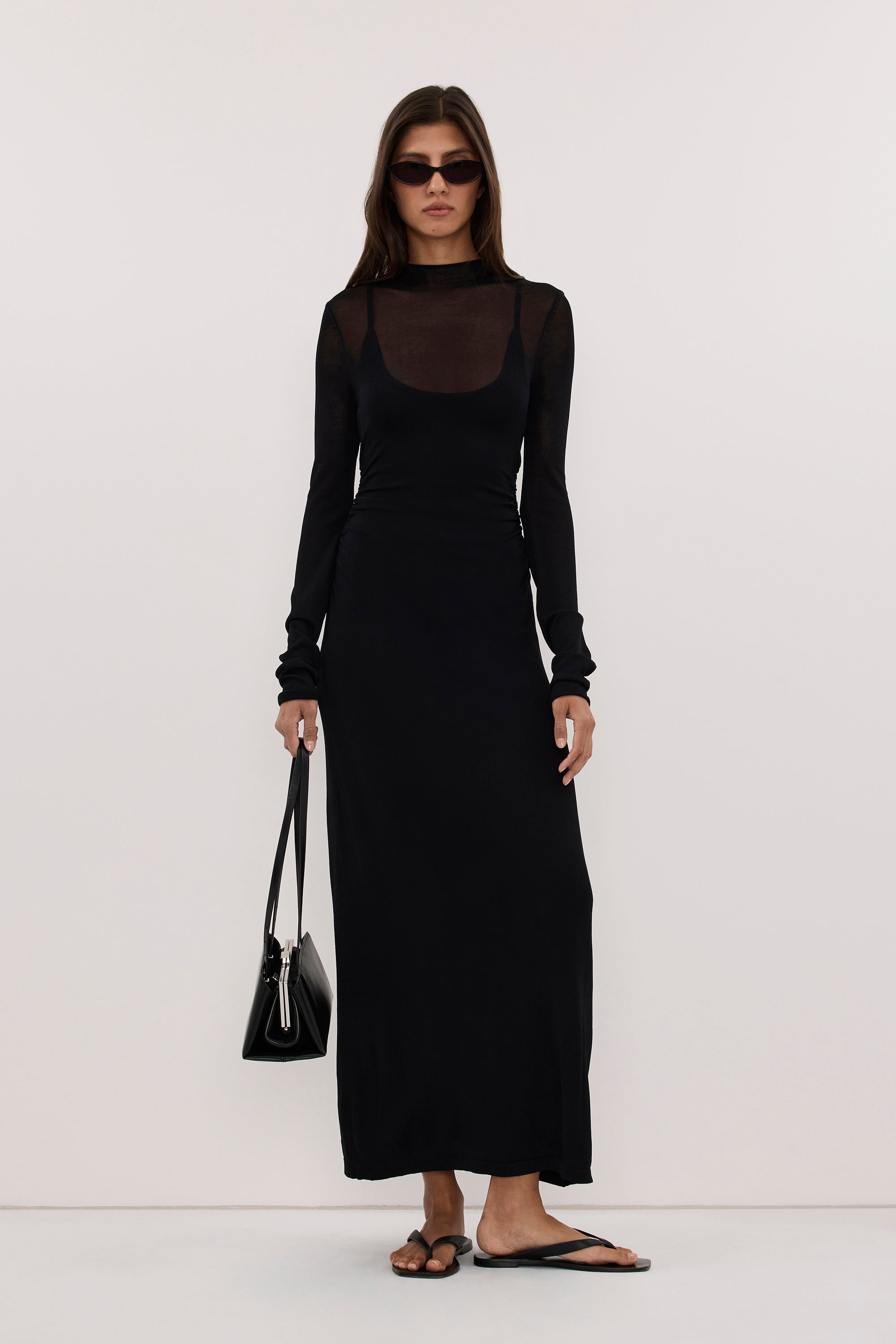 HAZEL BLACK LONG SLEEVE KNIT MIDI DRESS