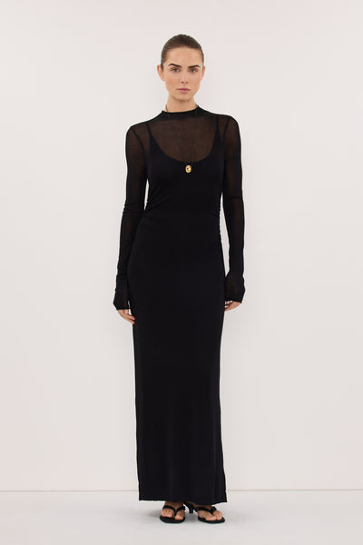 Stas wearing HAZEL BLACK LONG SLEEVE KNIT MIDI DRESS