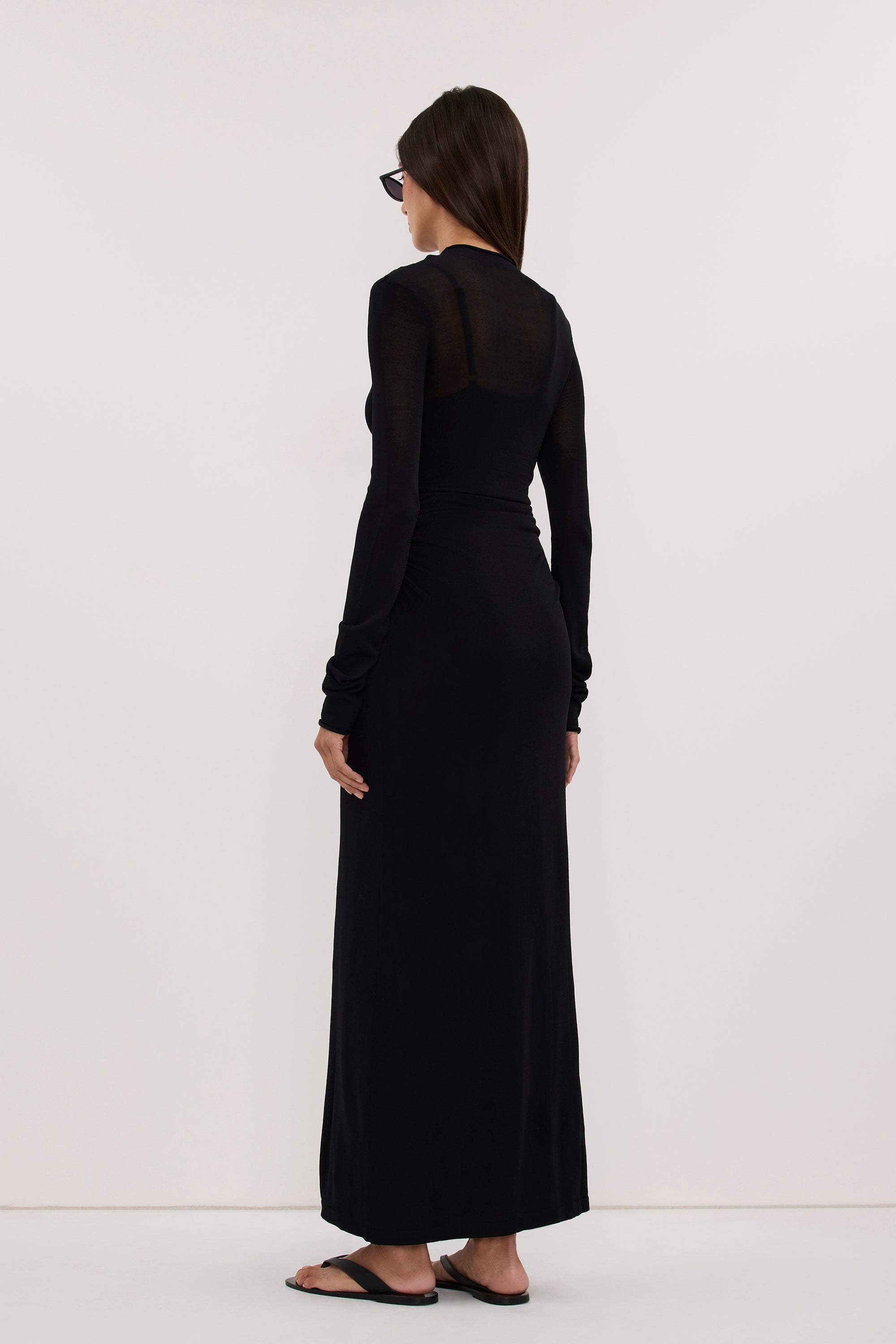 HAZEL BLACK LONG SLEEVE KNIT MIDI DRESS