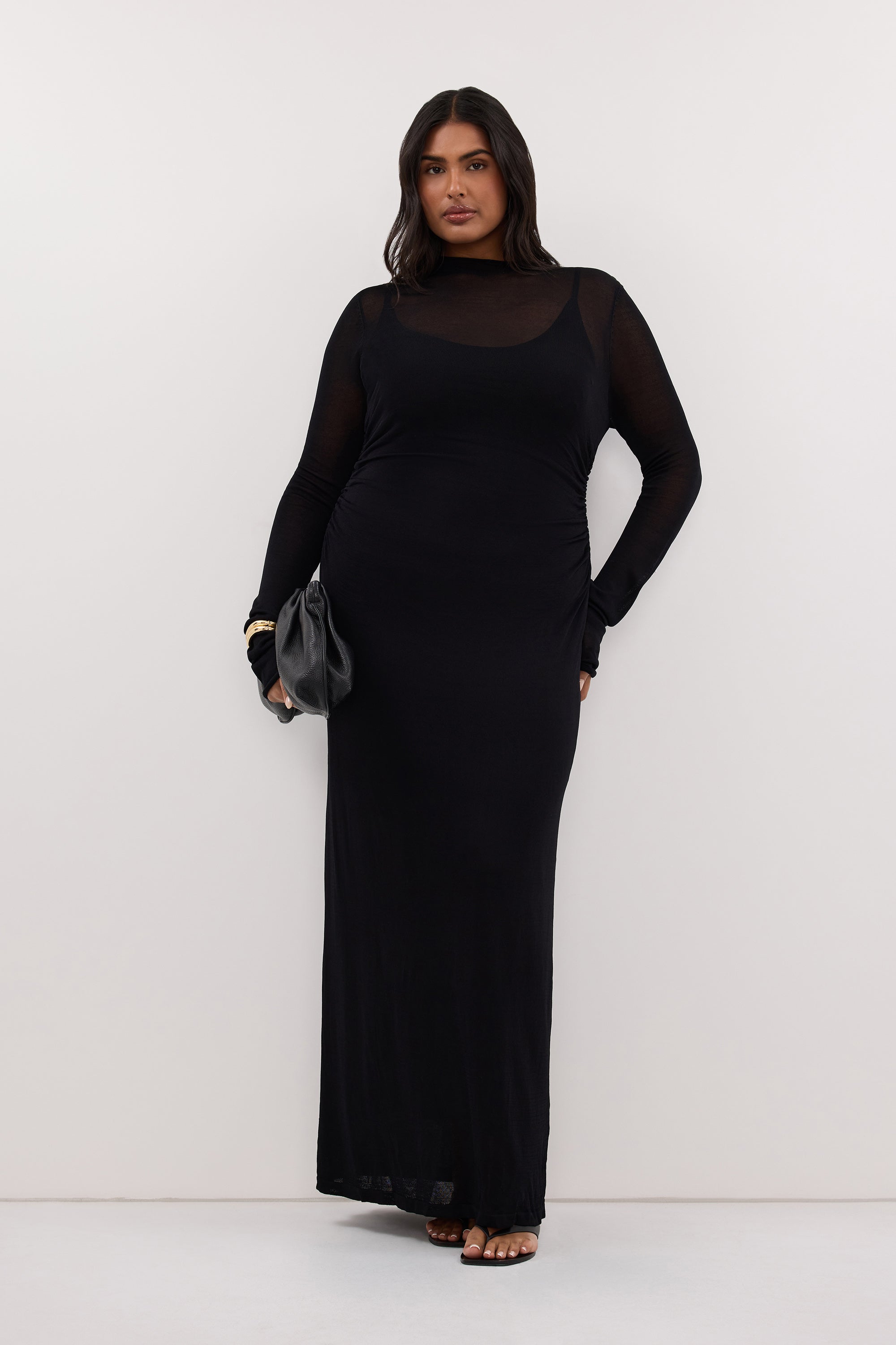 HAZEL BLACK LONG SLEEVE KNIT MIDI DRESS