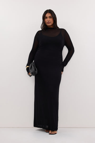 Shanaya wearing HAZEL BLACK LONG SLEEVE KNIT MIDI DRESS