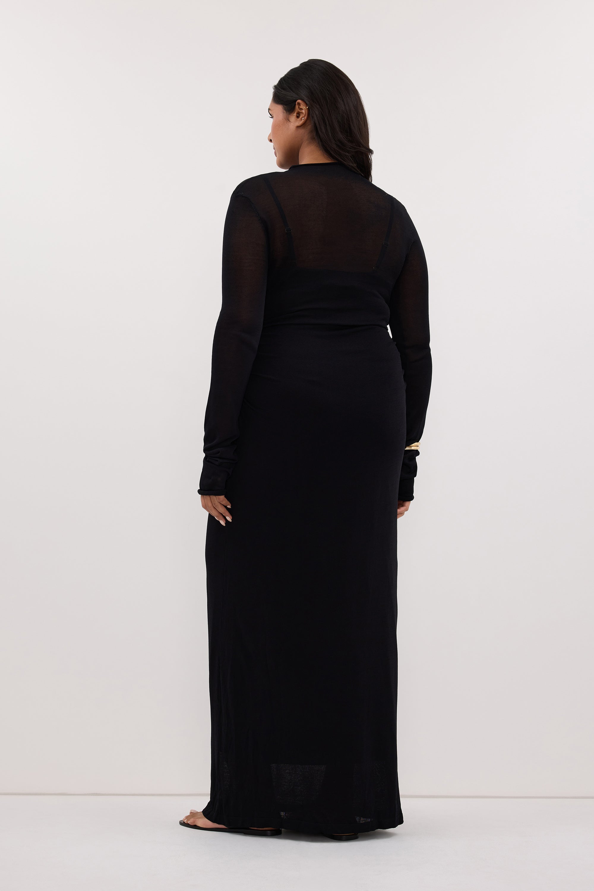 HAZEL BLACK LONG SLEEVE KNIT MIDI DRESS