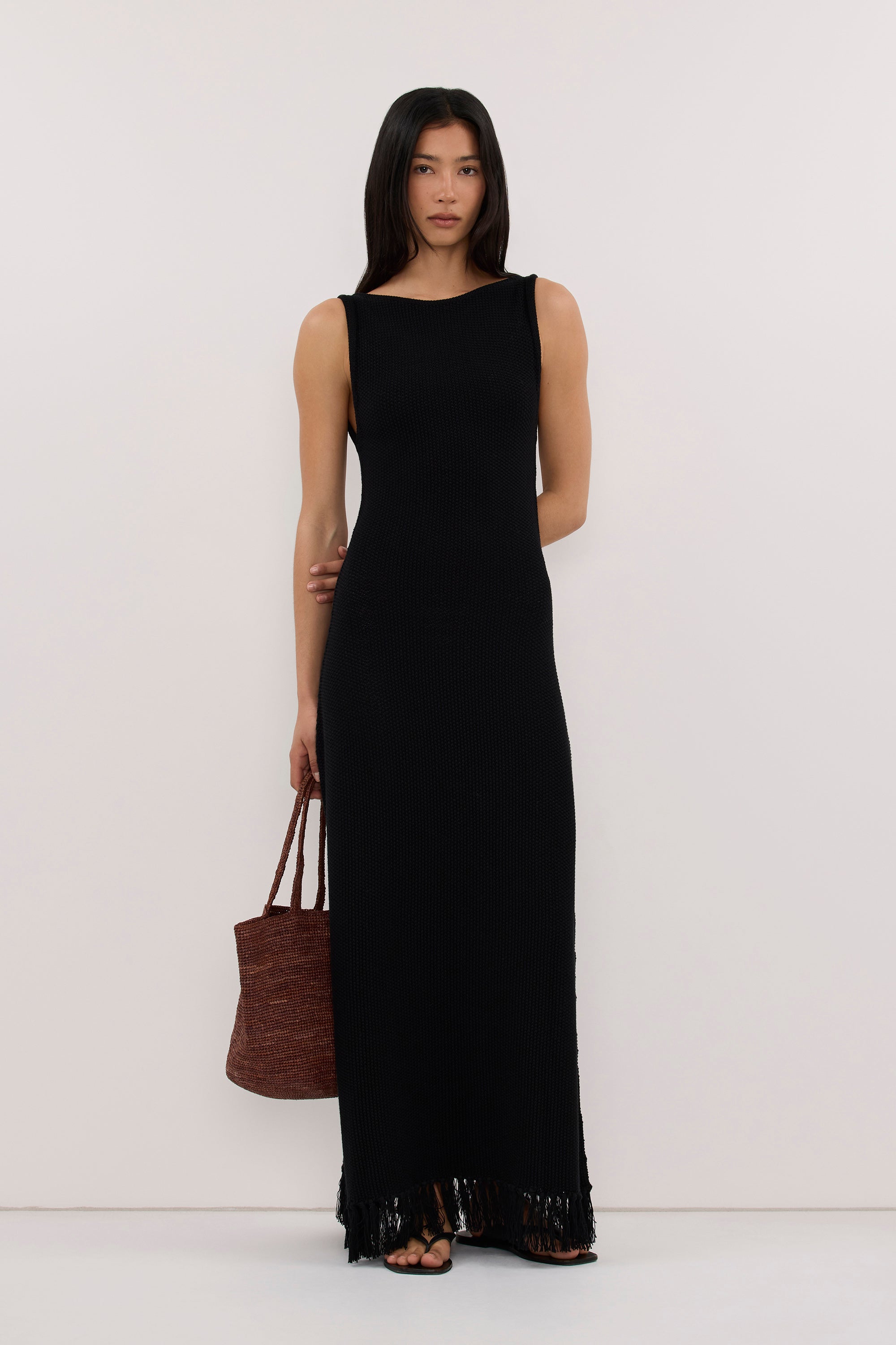 BENETTE BLACK FRINGE MAXI DRESS