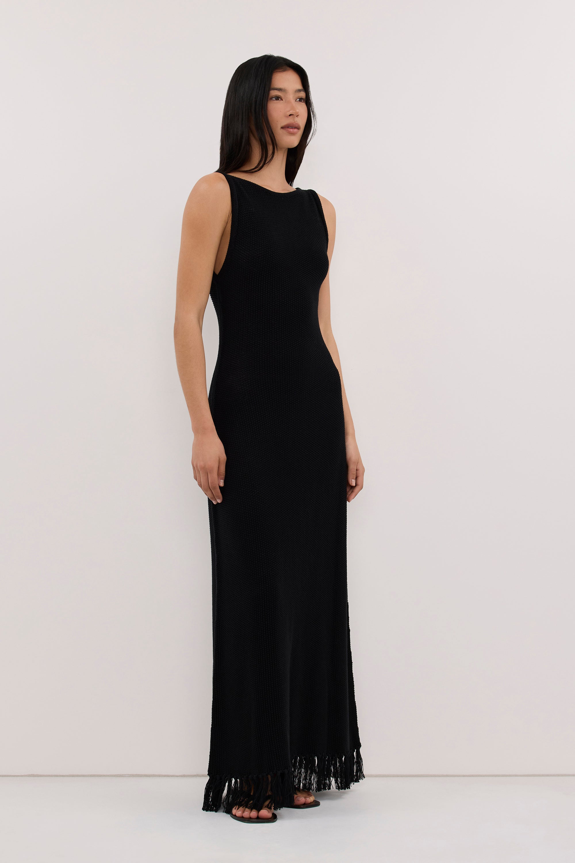 BENETTE BLACK FRINGE MAXI DRESS