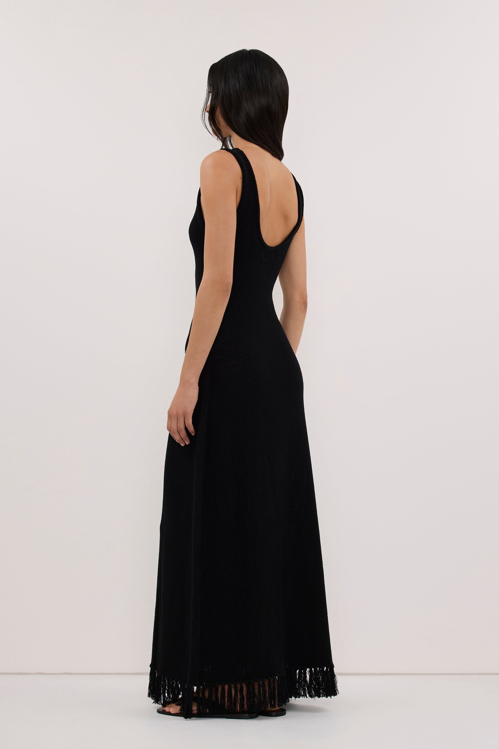 BENETTE BLACK FRINGE MAXI DRESS
