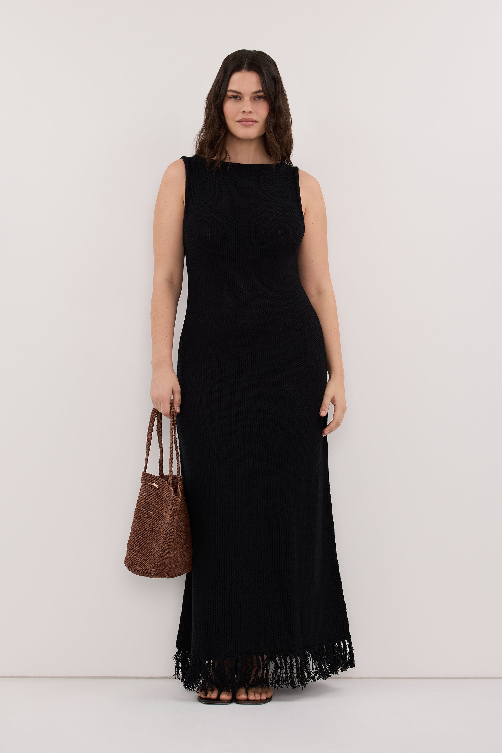 BENETTE BLACK FRINGE MAXI DRESS