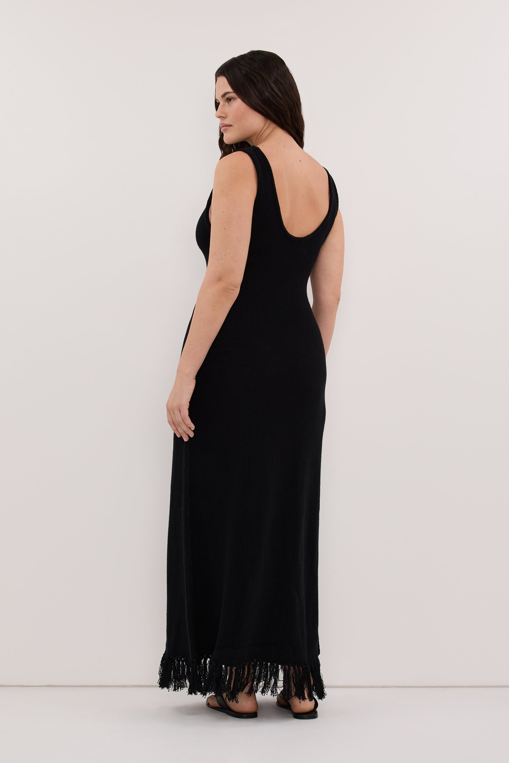 BENETTE BLACK FRINGE MAXI DRESS