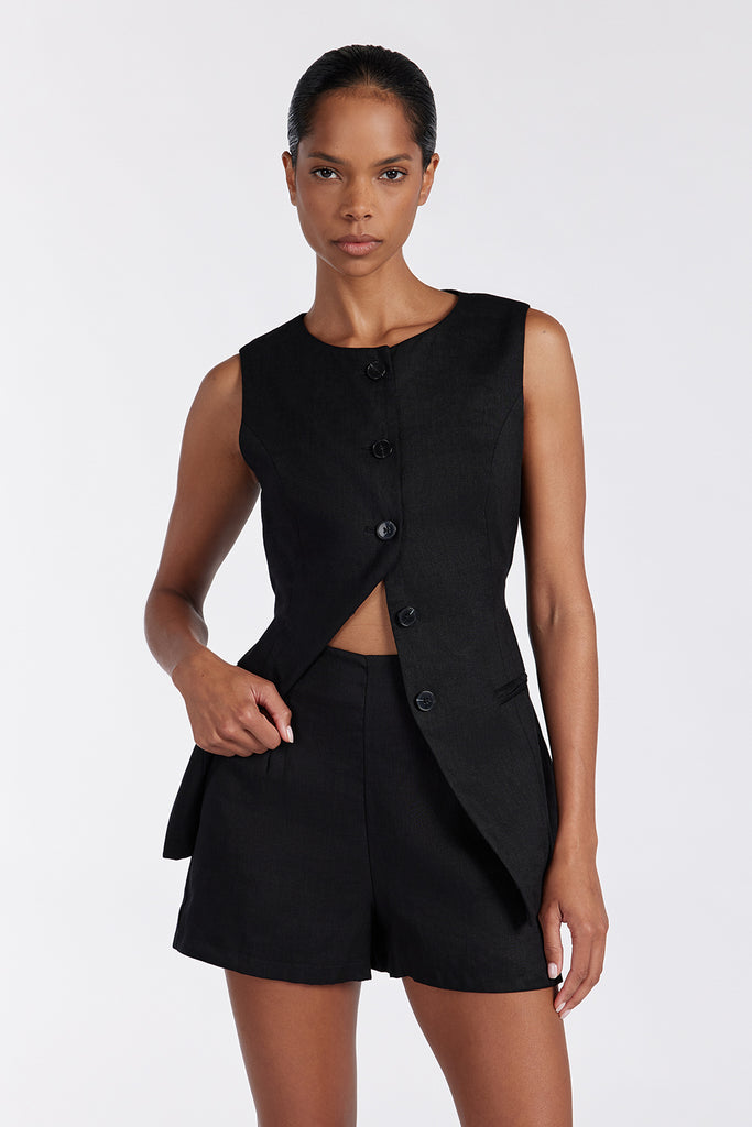 JESSIE BLACK LINEN SHORT | Dissh