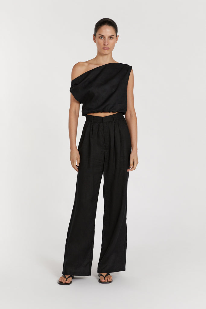 CASS BLACK LINEN CROP TOP | Dissh