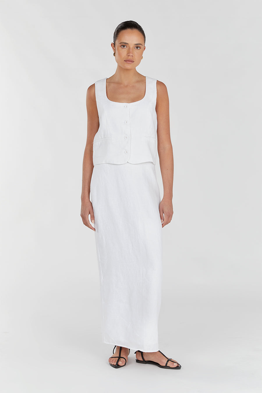 ROBERTS WHITE LINEN MIDI SKIRT Dissh