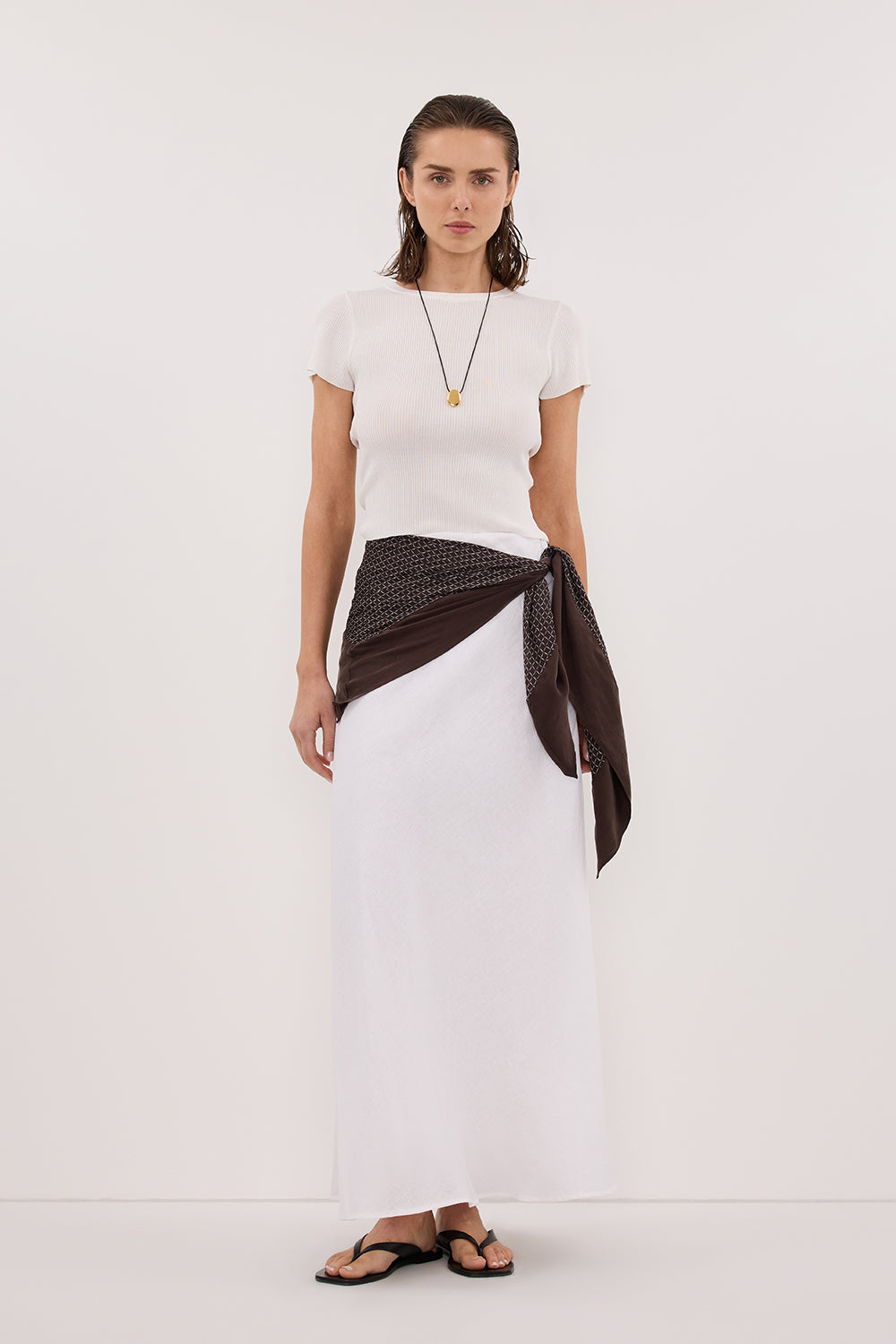 SYRAH WHITE LINEN MIDI SKIRT Clothing DISSH Boutiques 