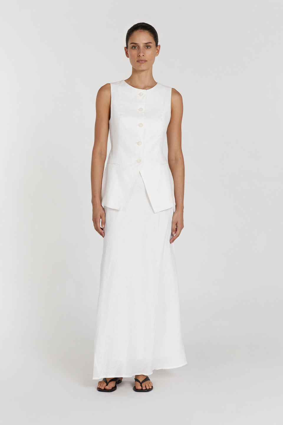 SYRAH WHITE LINEN MIDI SKIRT Clothing DISSH Boutiques 