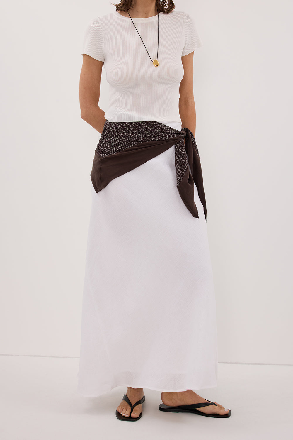 SYRAH WHITE LINEN MIDI SKIRT Clothing DISSH Boutiques 