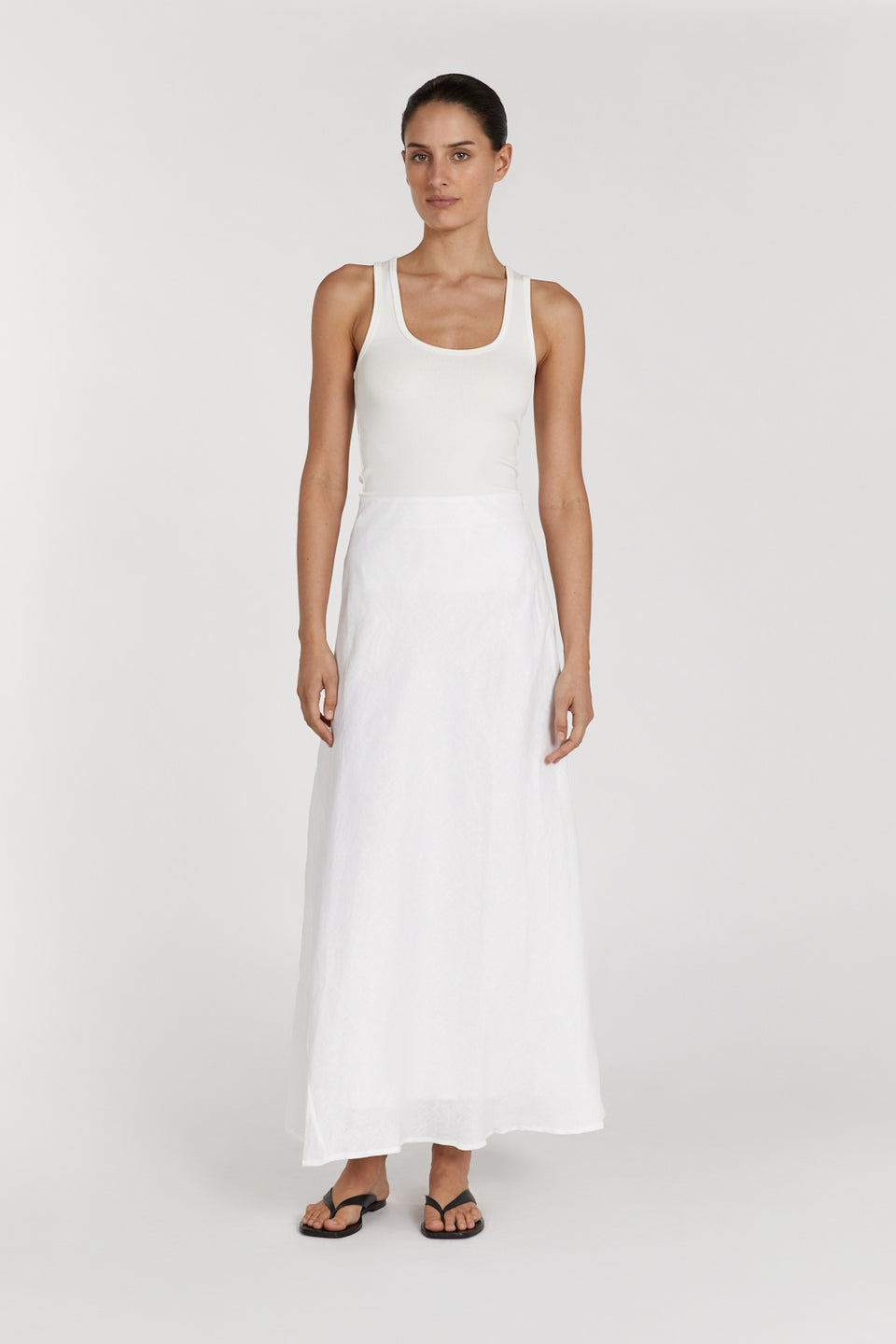 SYRAH WHITE LINEN MIDI SKIRT Clothing DISSH Boutiques 