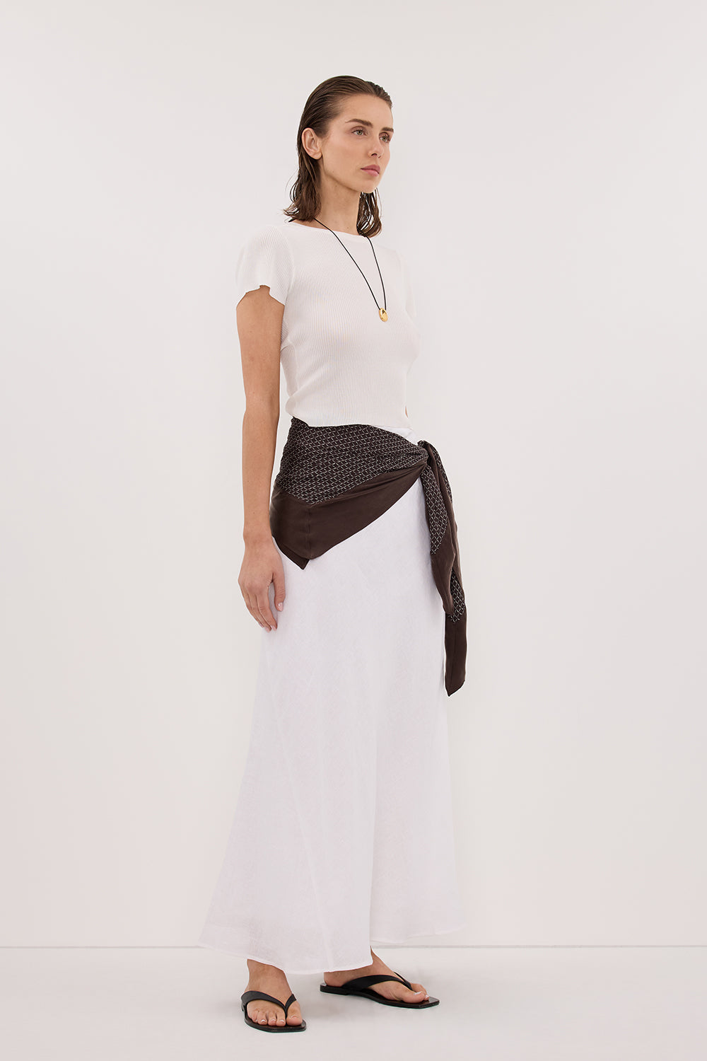 SYRAH WHITE LINEN MIDI SKIRT Clothing DISSH Boutiques 