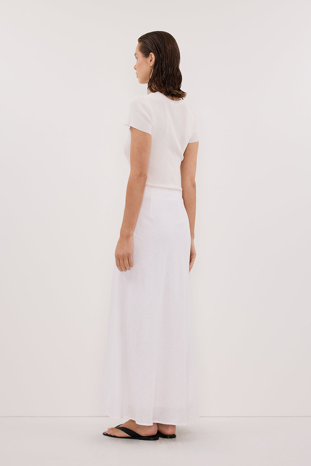 SYRAH WHITE LINEN MIDI SKIRT Clothing DISSH Boutiques 