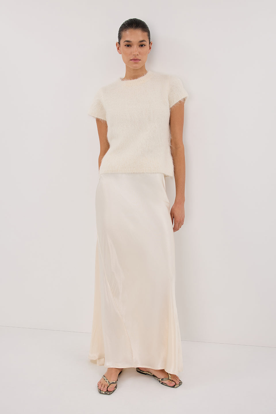CHARLI CREAM SATIN MAXI SKIRT Clothing DISSH Boutiques 