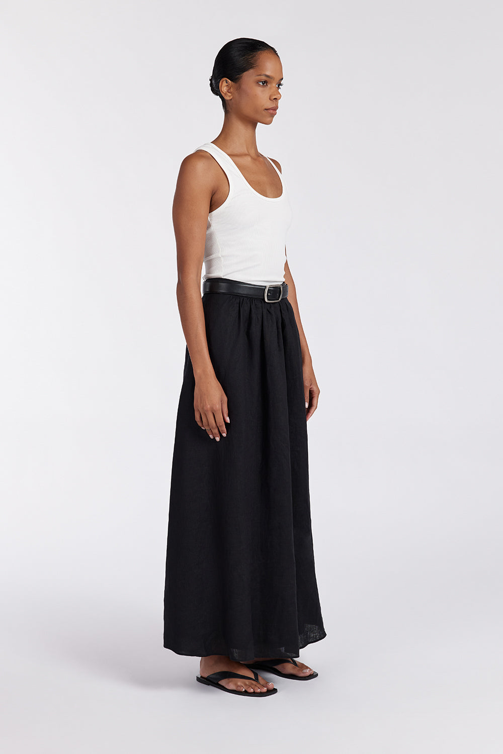 Black midi shop skirt linen