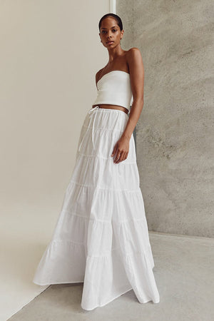 ARI WHITE LINEN TIERED MAXI SKIRT Dissh - Main Image