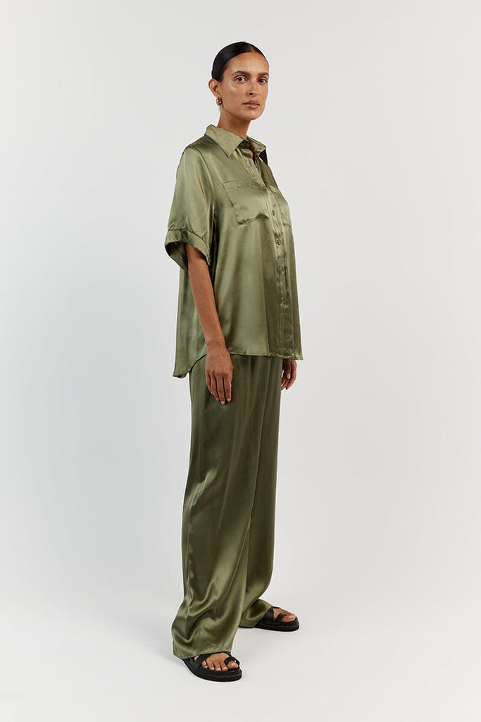 EVANS OLIVE SILK PANT | Dissh