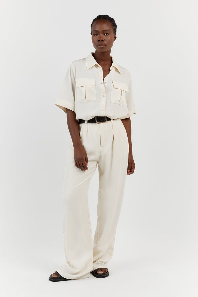 AMELIA OFF WHITE LINEN BLEND PANT Clothing DISSH Boutiques 12 OFF WHITE 