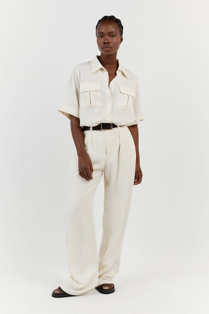 AMELIA OFF WHITE LINEN BLEND PANT | Dissh