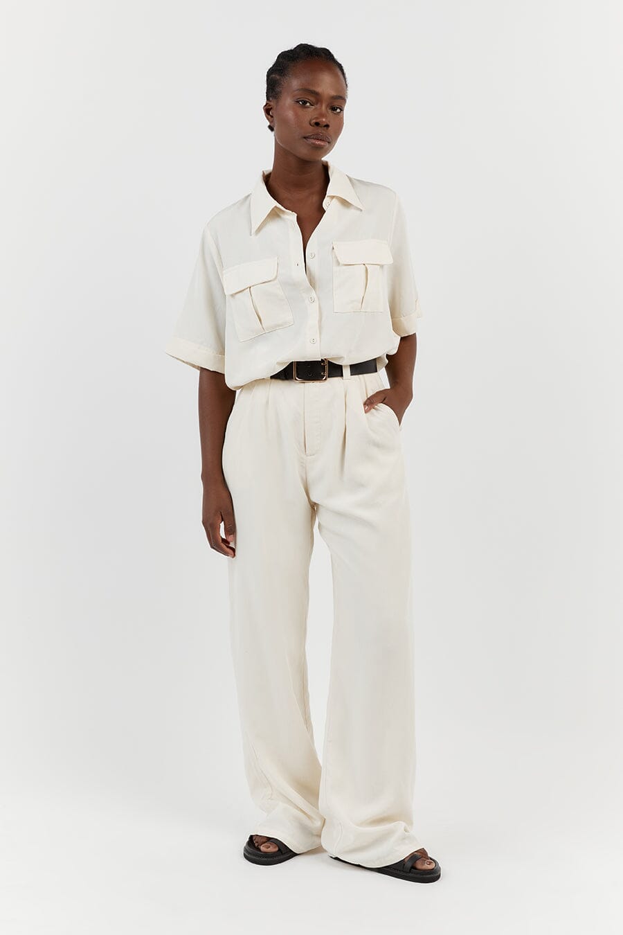 AMELIA OFF WHITE LINEN BLEND PANT Clothing DISSH Boutiques 
