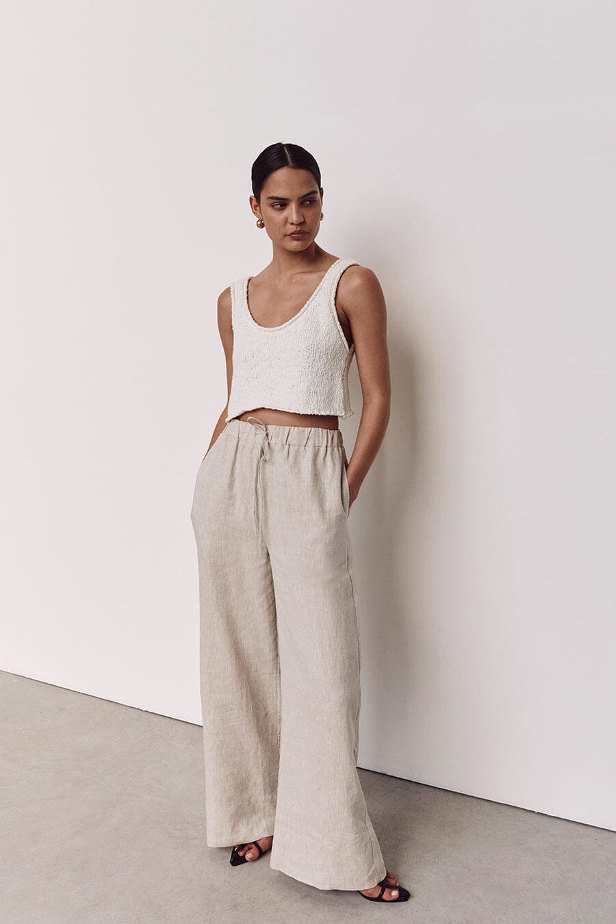 ASOS DESIGN extreme wide leg suit pants with paperbag waist and rope belt  in natural | ASOS
