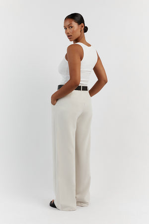 Petite White Linen Blend Wide Leg Trousers  New Look