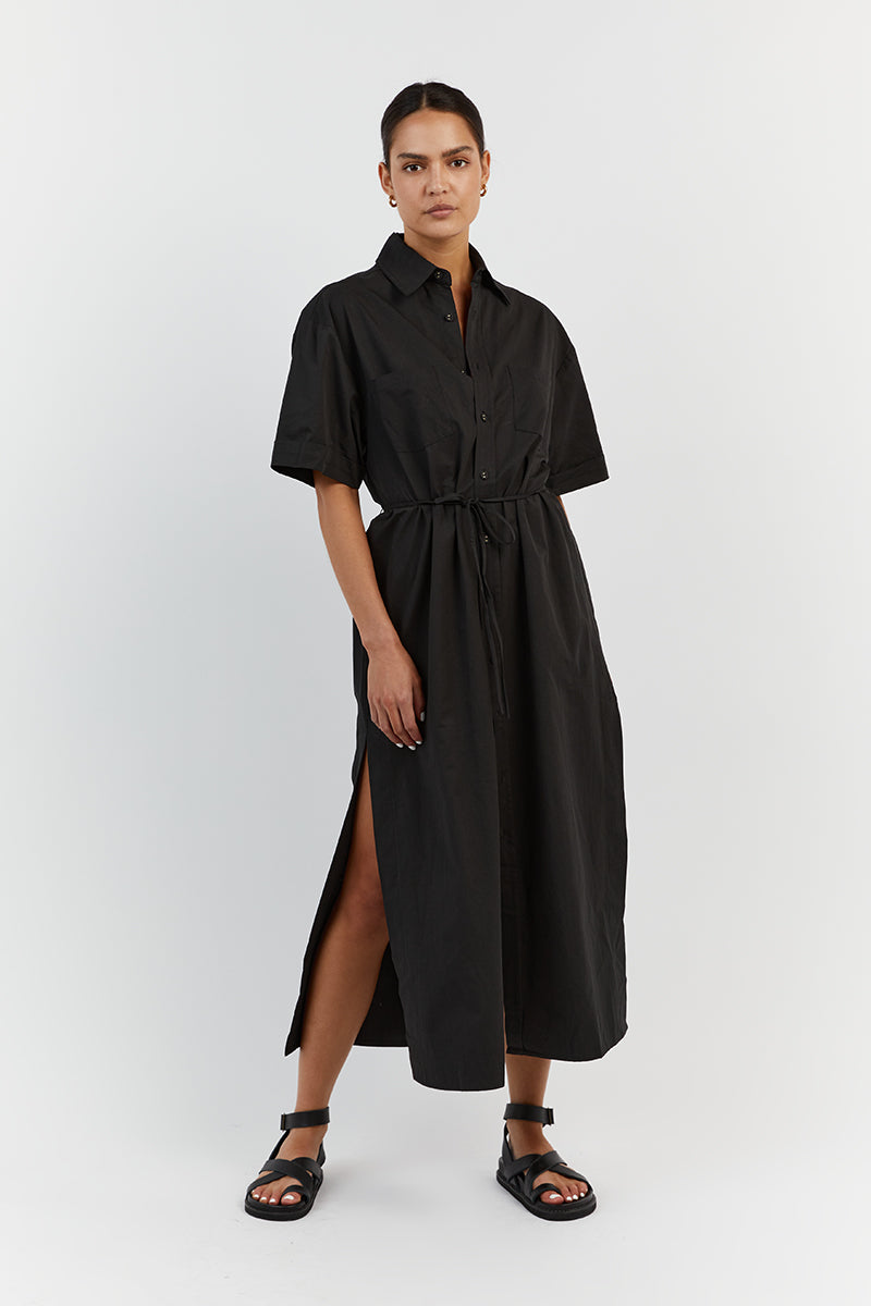 Black cotton 2025 shirt dress