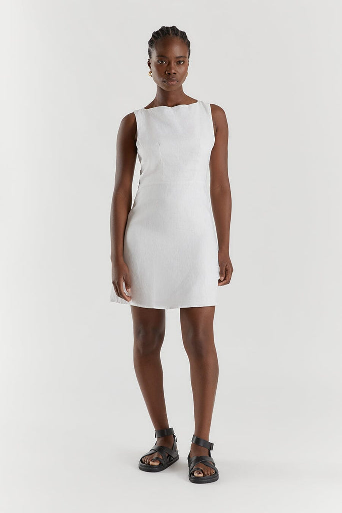 TYLA WHITE LINEN MINI DRESS Dissh
