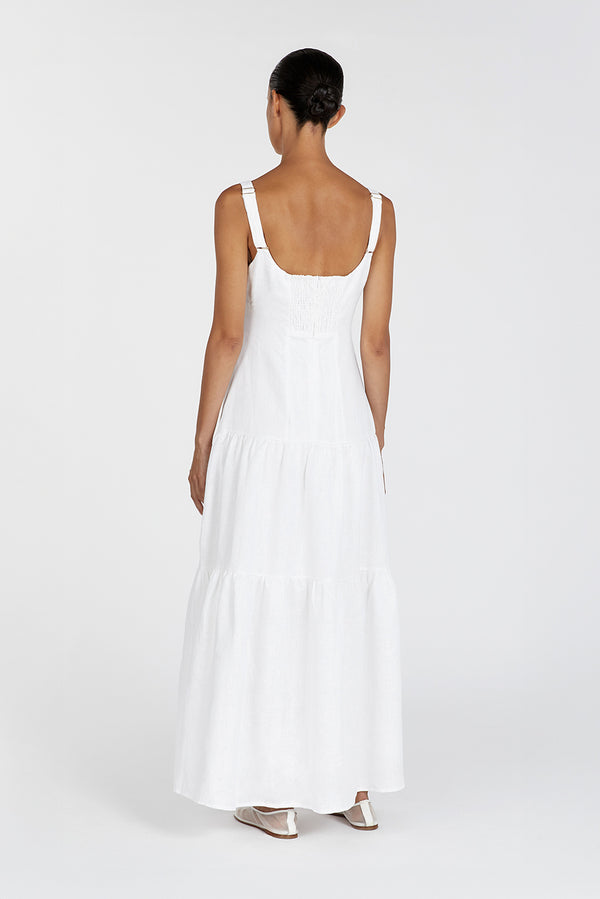 CAMILLE WHITE LINEN MAXI DRESS | Dissh
