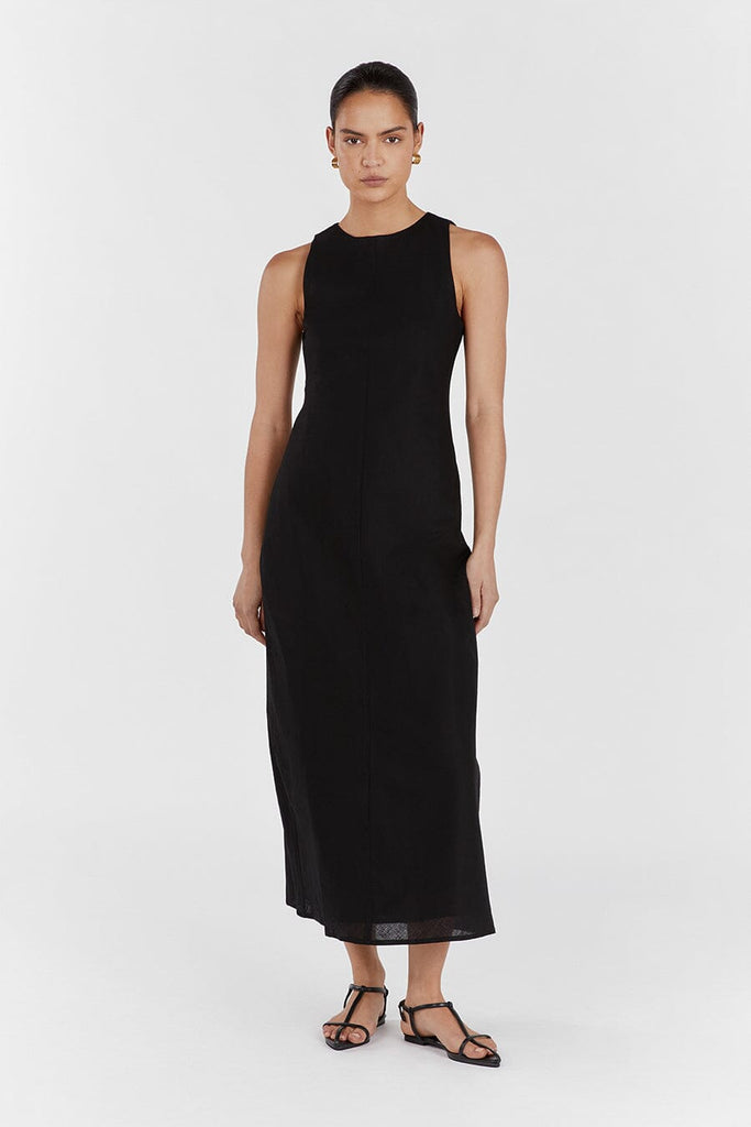 HARRIS BLACK LINEN MIDI DRESS | Dissh