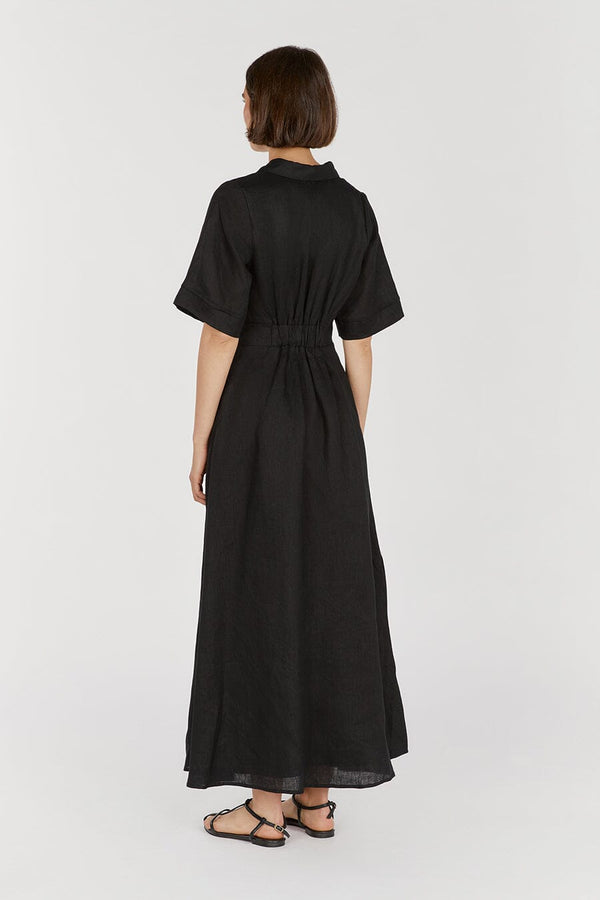 FRANNIE BLACK LINEN SHIRT DRESS | Dissh