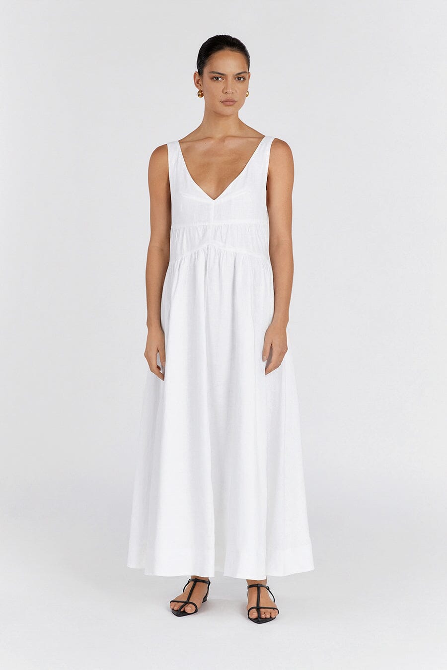 V neck 2024 white maxi dress