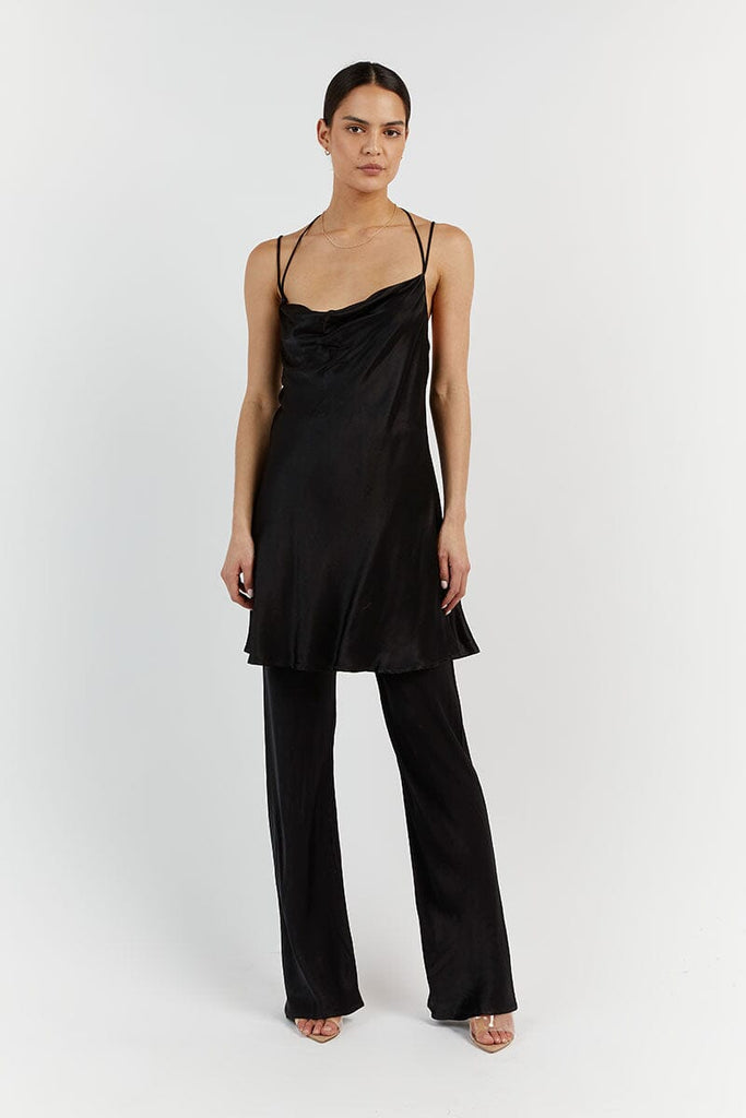 CHARLI BLACK SATIN STRAP TUNIC | Dissh